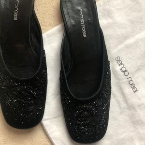 Sergio Rossi Black Embroidered Slides